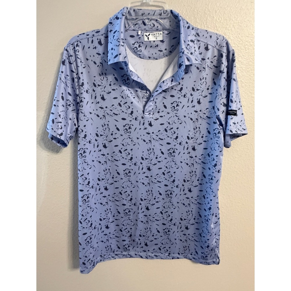 Yatta Golf Mens Performance Polo Shirt Small Blue Abstract‎ Splatter Print